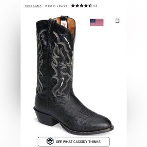 Tony Lama Black Leather Boots with Silver Accents